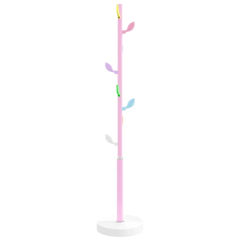 Porte-manteau sur pied pratique avec 8 patères rangement 172 x 35 cm en fer enduit de poudre rose 02_0047590