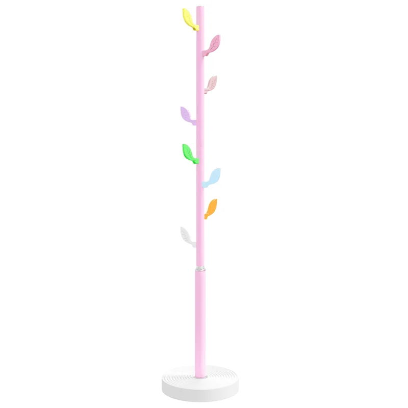 Porte-manteau sur pied pratique avec 8 patères rangement 172 x 35 cm en fer enduit de poudre rose 02_0047590