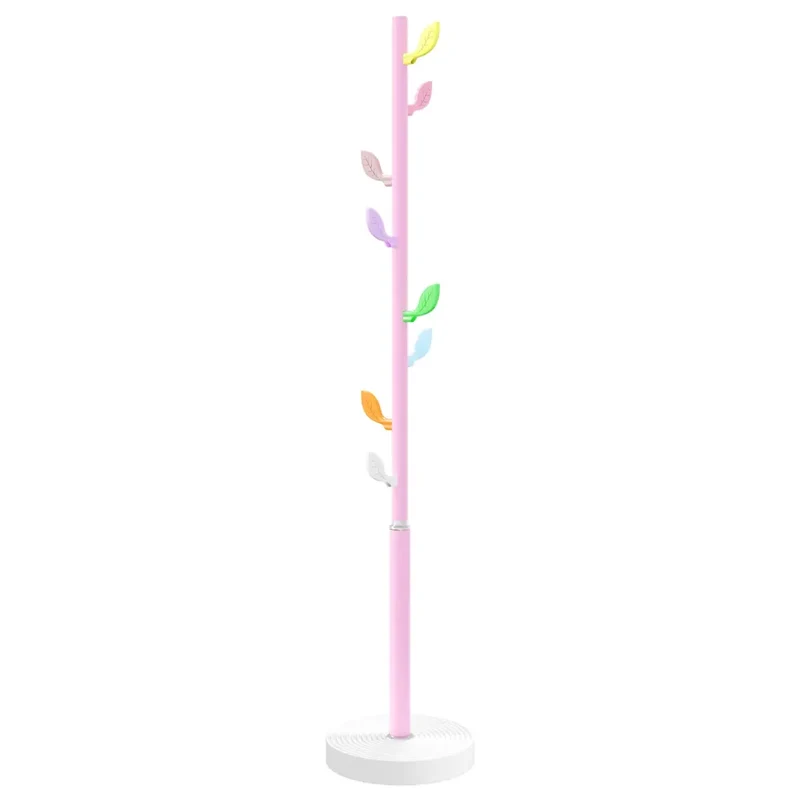 Porte-manteau sur pied pratique avec 8 patères rangement 172 x 35 cm en fer enduit de poudre rose 02_0047590