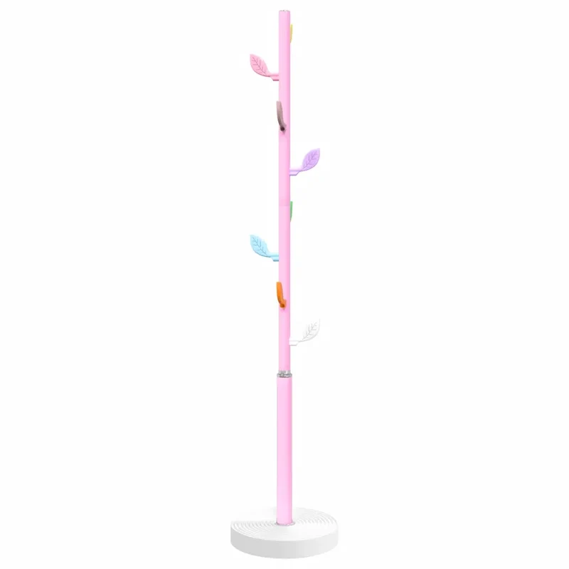 Porte-manteau sur pied pratique avec 8 patères rangement 172 x 35 cm en fer enduit de poudre rose 02_0047590