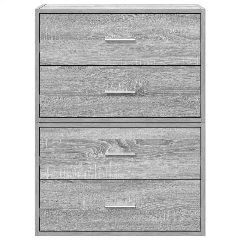 Lot de 2 armoires de rangement empilables 60 x 31 x 40 cm avec 2 tiroirs pratiques style moderne en bois d'ingénierie gris 02_0051199