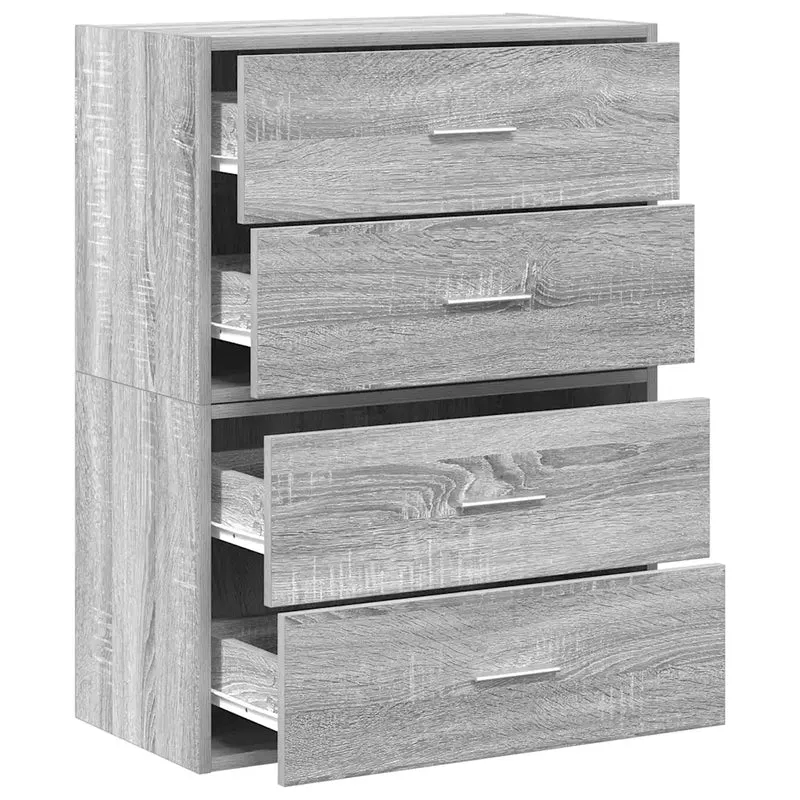 Lot de 2 armoires de rangement empilables 60 x 31 x 40 cm avec 2 tiroirs pratiques style moderne en bois d'ingénierie gris 02_0051199