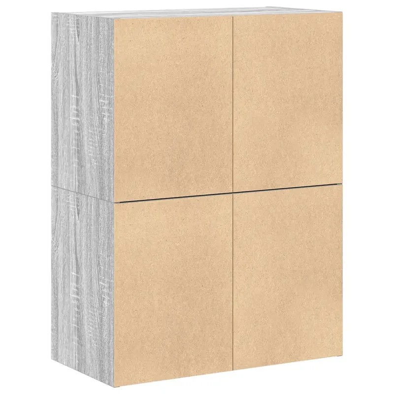 Lot de 2 armoires de rangement empilables 60 x 31 x 40 cm avec 2 tiroirs pratiques style moderne en bois d'ingénierie gris 02_0051199