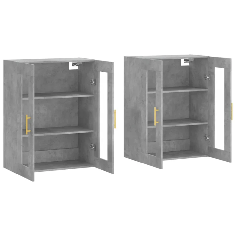 Lot de 2 armoires murales rangement pratique 69,5 x 34 x 90 cm en bois d'ingénierie gris béton 02_0055424