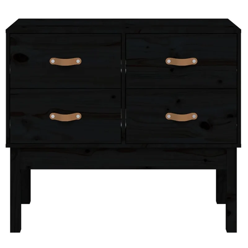 Armoire console noire 90 x 40 x 78 cm avec 4 tiroirs rangement design rustique en bois de pin 02_0048456