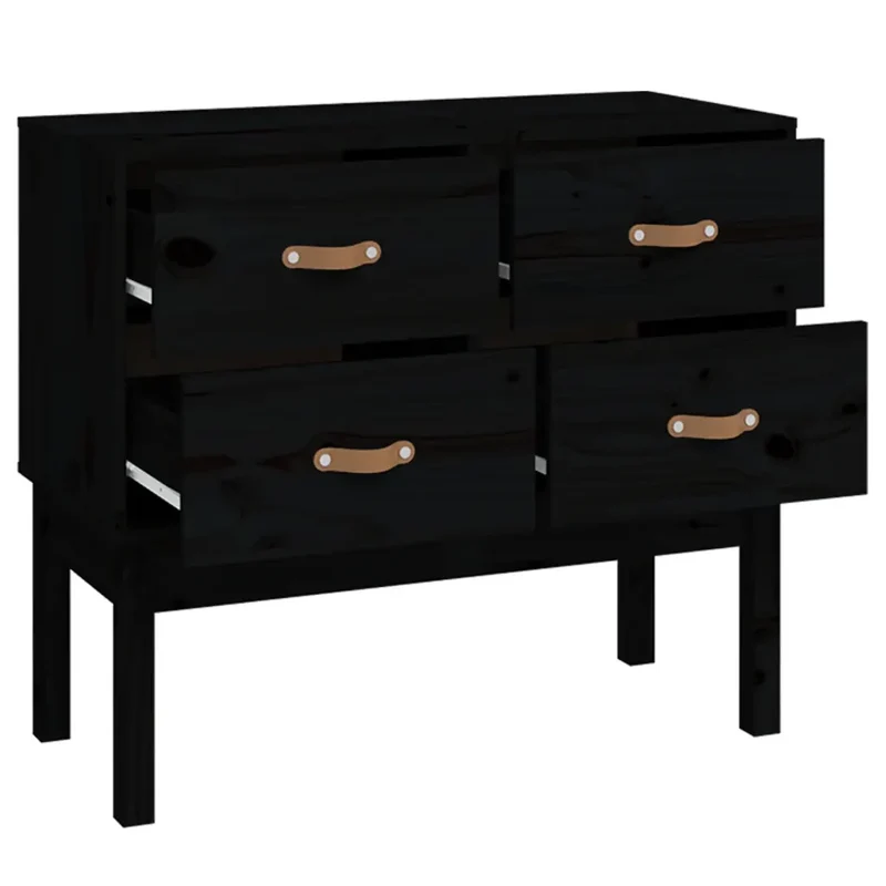 Armoire console noire 90 x 40 x 78 cm avec 4 tiroirs rangement design rustique en bois de pin 02_0048456