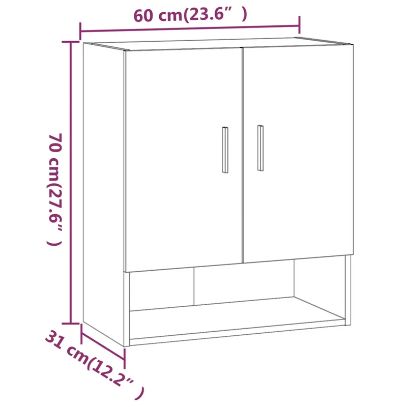 Armoire murale scandinave fonctionnelle pour rangement 60 x 31 x 70 cm en bois d'ingénierie chêne fumé 02_0048335