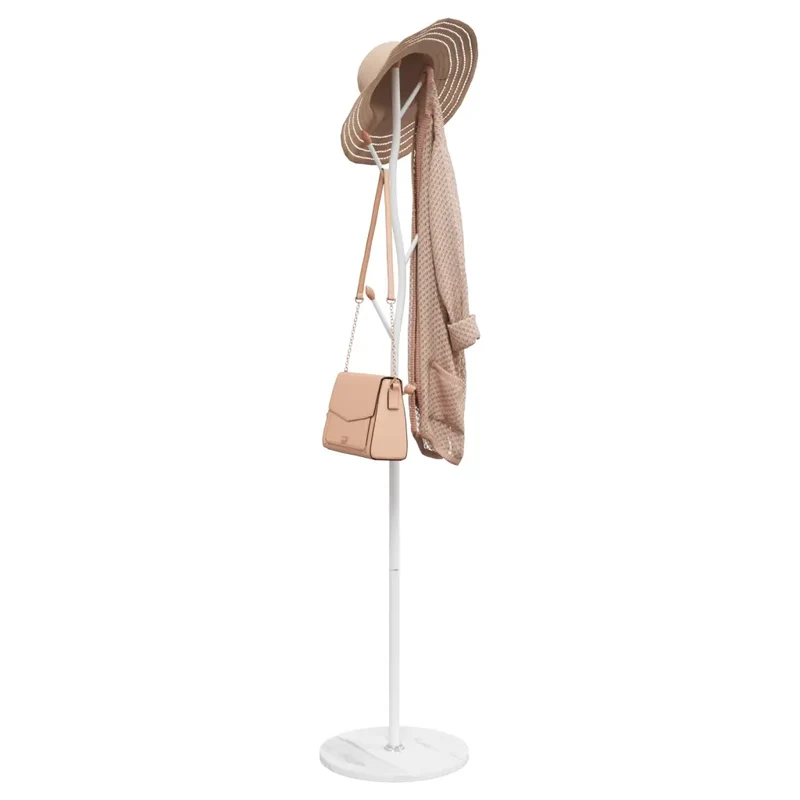 Porte-manteau sur pied pratique avec 8 patères rangement 177 x 37 x 37 cm en fer enduit de poudre blanc 02_0047593