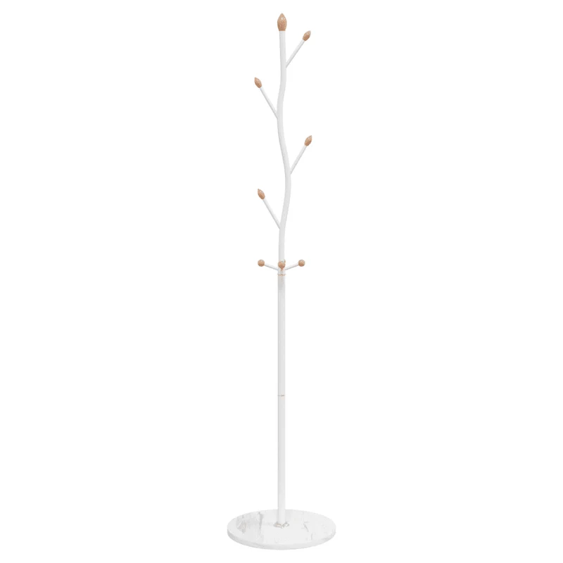 Porte-manteau sur pied pratique avec 8 patères rangement 177 x 37 x 37 cm en fer enduit de poudre blanc 02_0047593