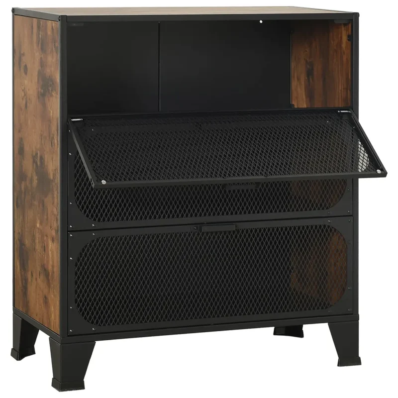 Armoire de rangement industrielle urbaine avec 2 étagères 72 x 36 x 82 cm en métal marron rustique 02_0046800
