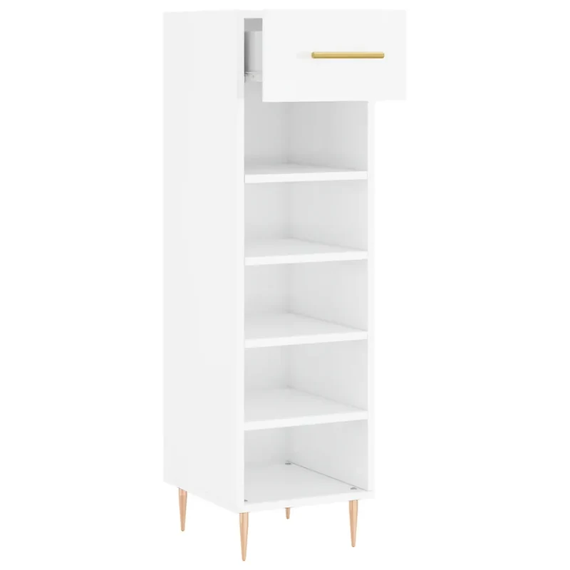 Armoire à chaussures moderne avec tiroir 30 x 35 x 105 cm en bois blanc brillant 02_0048734