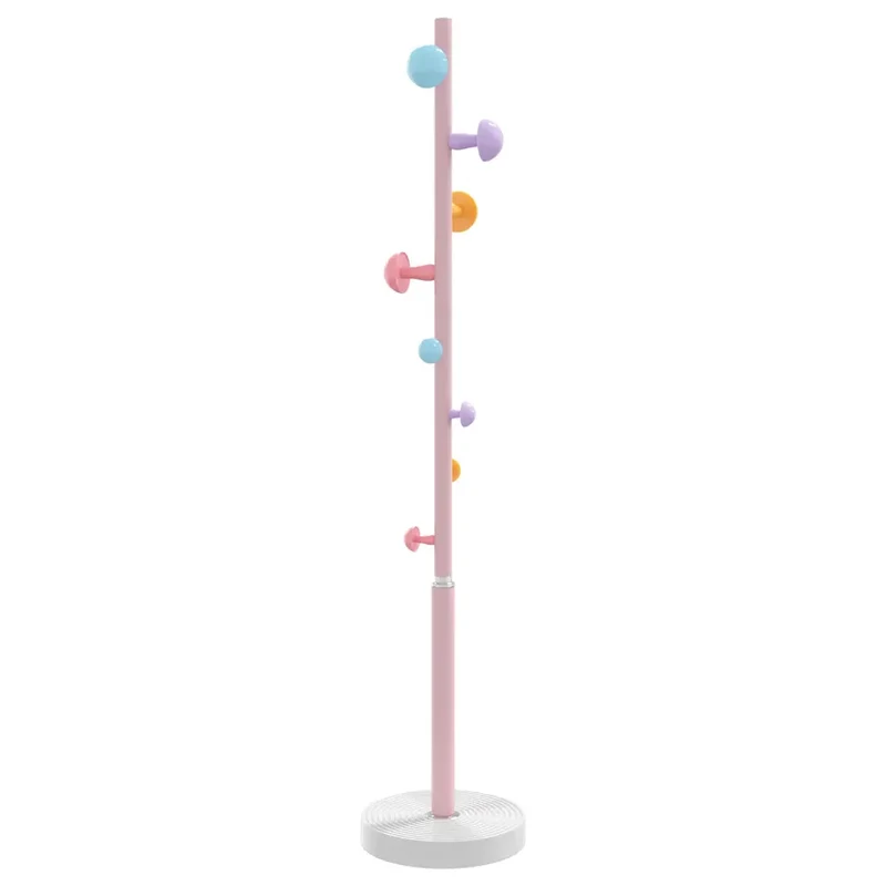 Porte-manteau sur pied pratique 172 x 35 x 35 cm 8 patères et base stable style moderne en fer rose 02_0047597