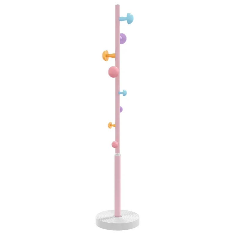 Porte-manteau sur pied pratique 172 x 35 x 35 cm 8 patères et base stable style moderne en fer rose 02_0047597