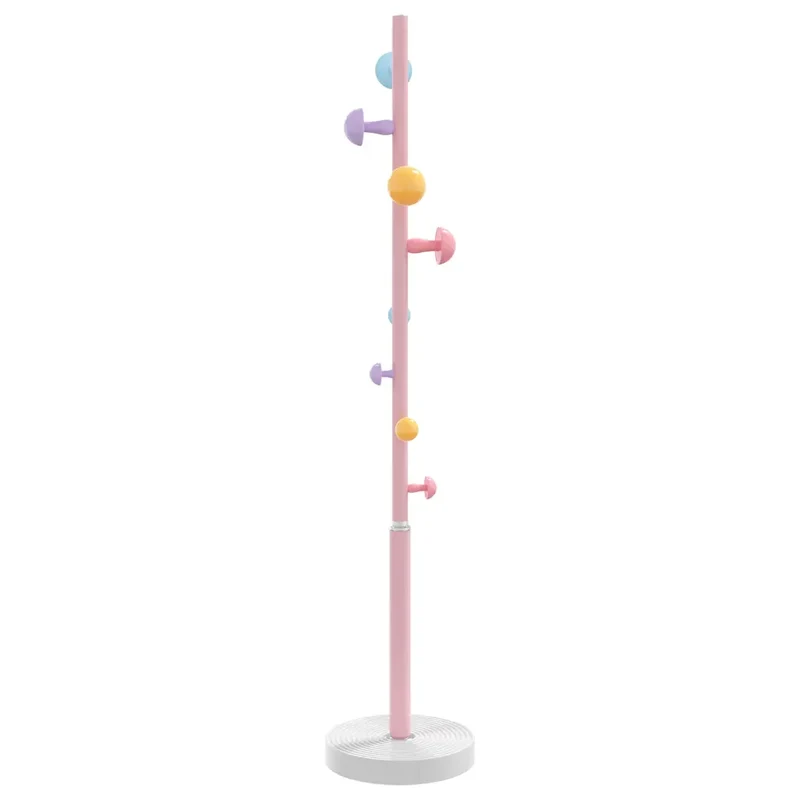 Porte-manteau sur pied pratique 172 x 35 x 35 cm 8 patères et base stable style moderne en fer rose 02_0047597