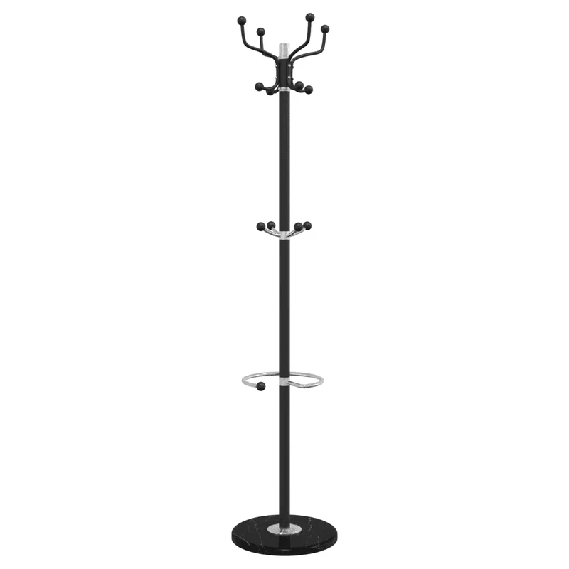Porte-manteau sur pied avec porte-parapluie noir 180 x 37 cm stable pratique style contemporain en fer noir 02_0047599