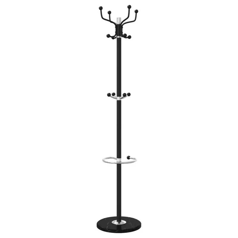 Porte-manteau sur pied avec porte-parapluie noir 180 x 37 cm stable pratique style contemporain en fer noir 02_0047599