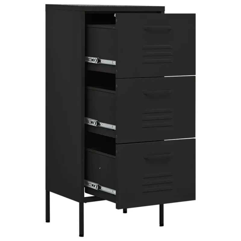 Armoire de rangement élégante pratiques avec 3 tiroirs 42,5 x 35 x 101,5 cm en acier noir 02_0046875