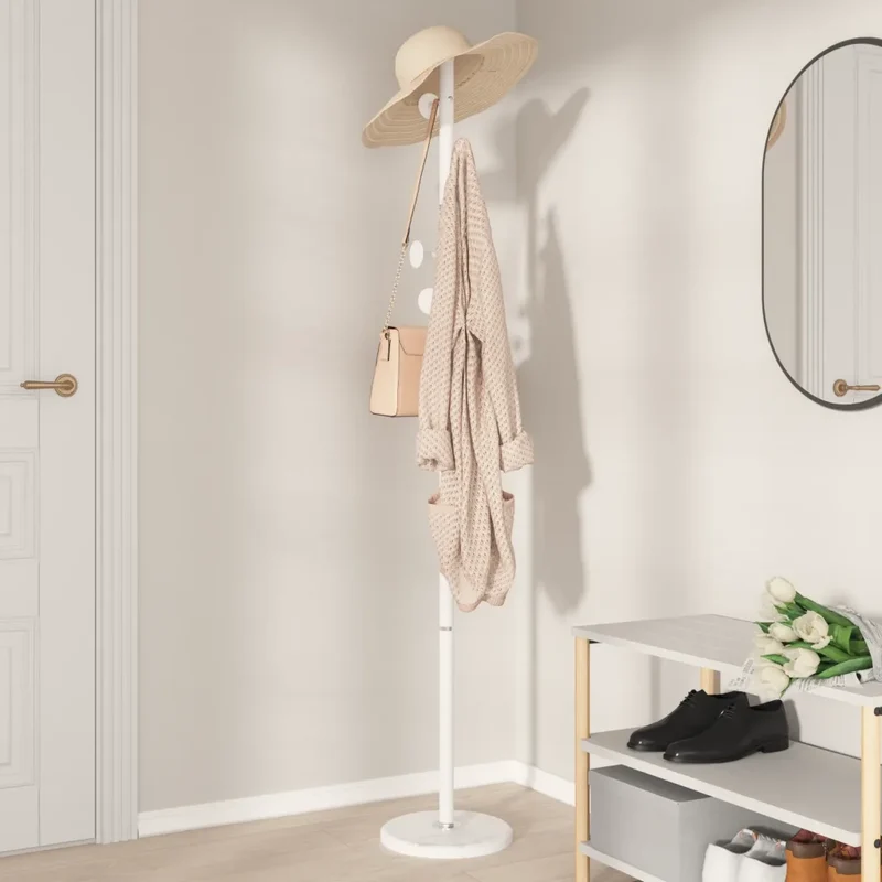 Porte-manteau sur pied pratique 176 x 29 x 29 cm avec 8 patères design moderne en fer blanc 02_0047595