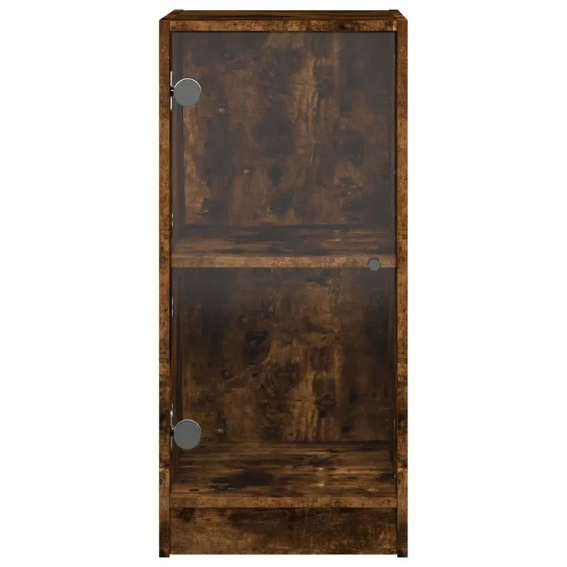 Armoire latérale en bois d'ingénierie 35 x 37 x 75 cm avec portes vitrées design intemporel en chêne fumé 02_0049320