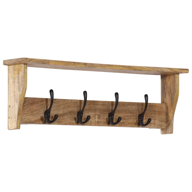Porte-manteau mural pratique avec étagère 85 x 26 x 12 cm en bois de manguier naturel 02_0047364