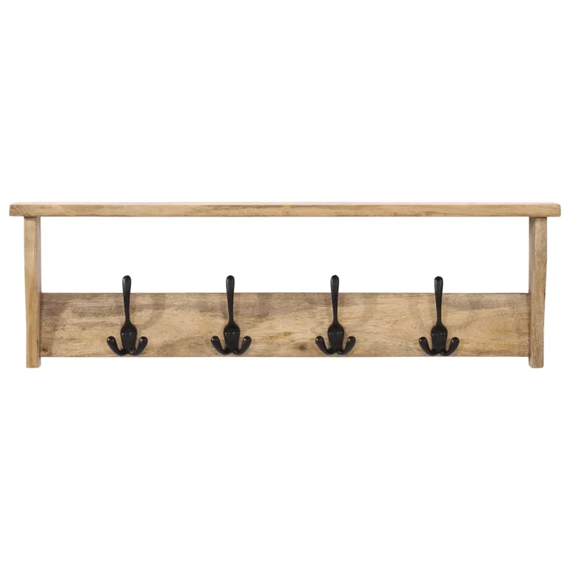 Porte-manteau mural pratique avec étagère 85 x 26 x 12 cm en bois de manguier naturel 02_0047364