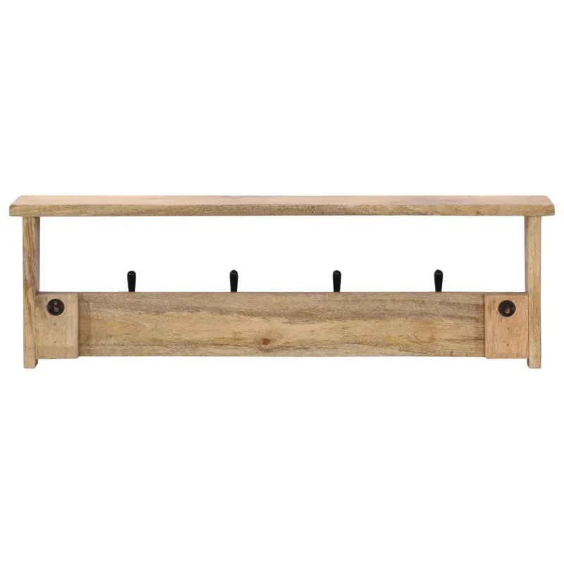 Porte-manteau mural pratique avec étagère 85 x 26 x 12 cm en bois de manguier naturel 02_0047364