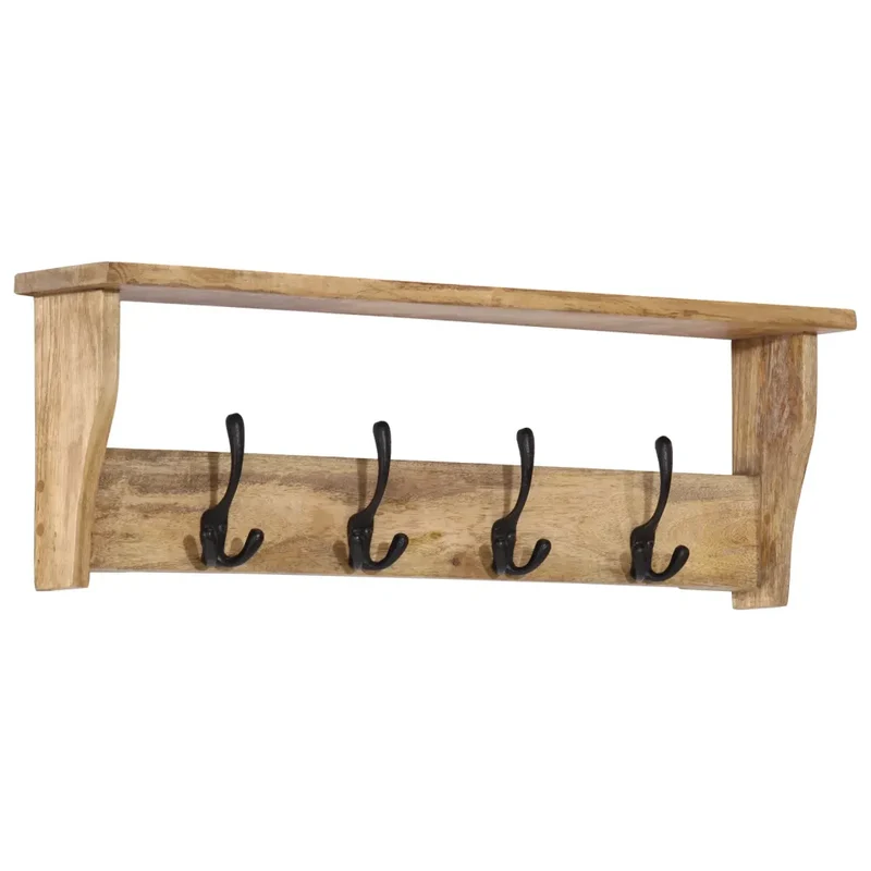 Porte-manteau mural pratique avec étagère 85 x 26 x 12 cm en bois de manguier naturel 02_0047364