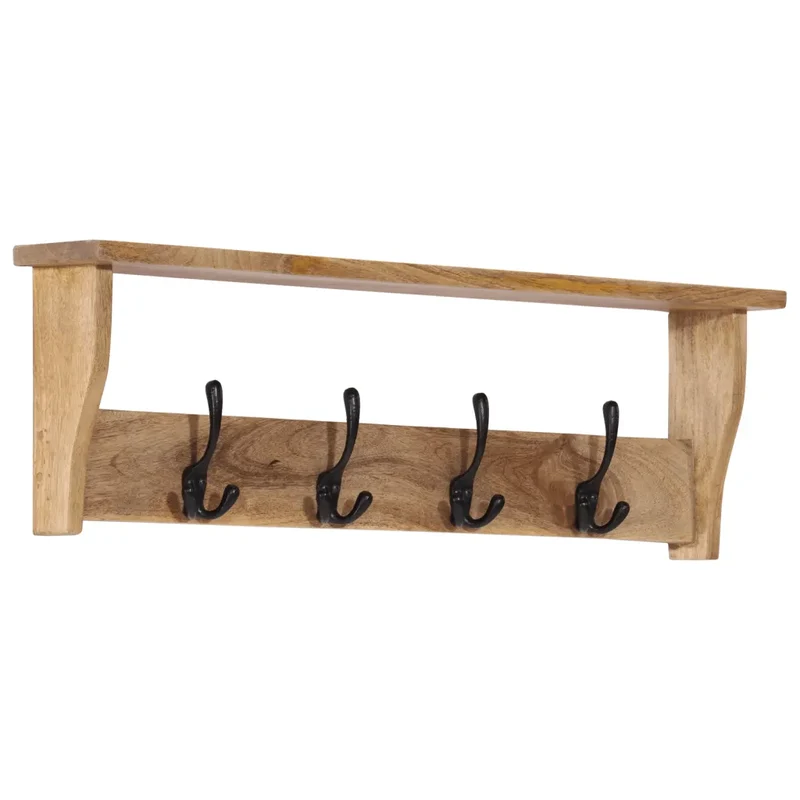 Porte-manteau mural pratique avec étagère 85 x 26 x 12 cm en bois de manguier naturel 02_0047364