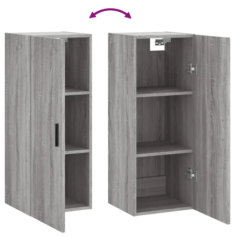 Armoire murale design pratique rangement suspendu 34,5 x 34 x 90 cm en bois d'ingénierie gris 02_0048673