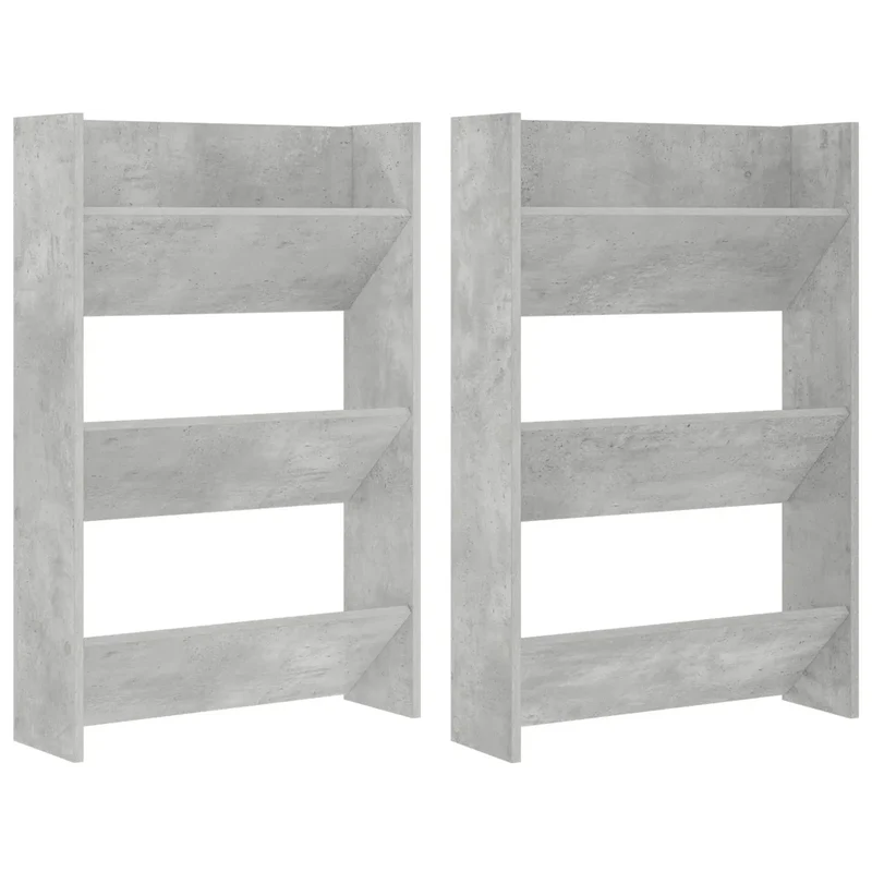 Lot de 2 armoires à chaussures murales modernes avec 3 étagères 60 x 18 x 90 cm en aggloméré gris béton 02_0047899