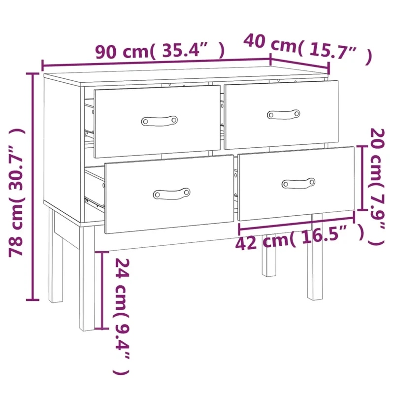 Armoire console bois de pin massif rangement moderne 90 x 40 x 78 cm en bois gris 02_0048454