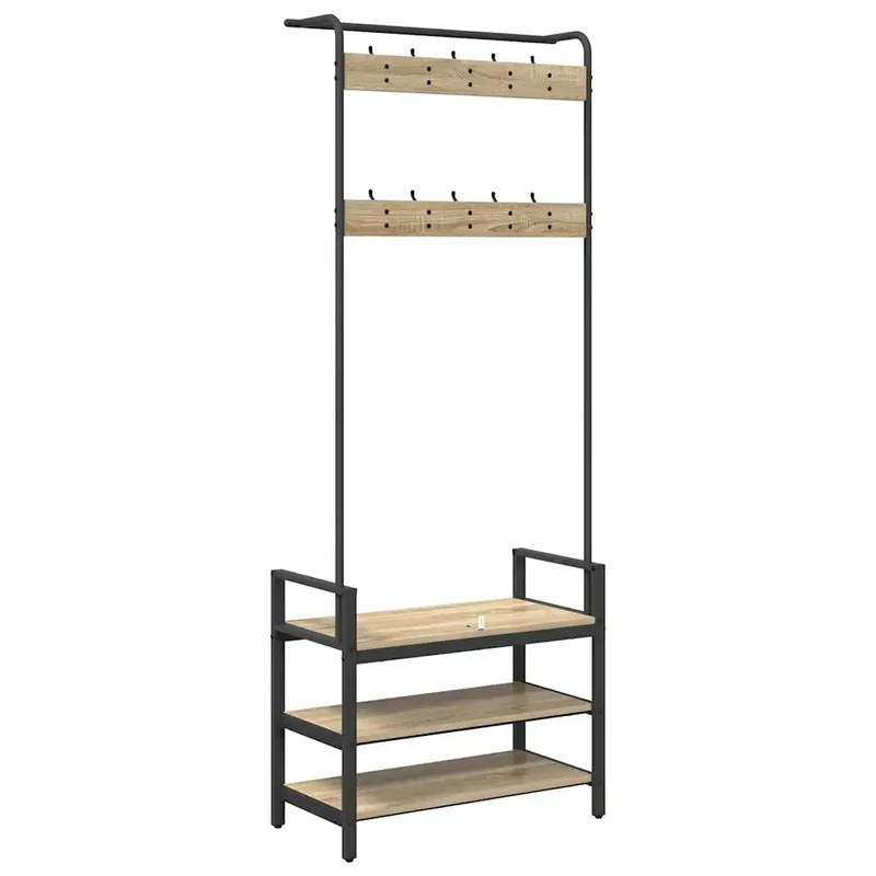 Porte-manteau rectangle contemporain entrée rangement pratique 75 x 34 x 184 cm en bois d'ingénierie chêne sonoma 02_0052635