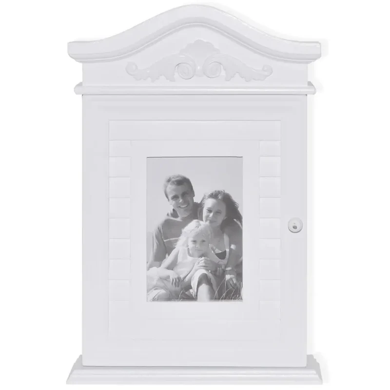 Armoire à clés avec cadre photo salle de bain cuisine 22,5 x 6,5 x 34,5 cm en MDF blanc 02_0046247