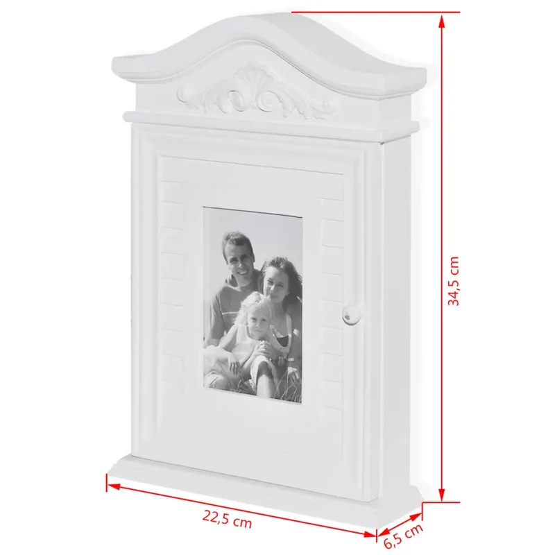 Armoire à clés avec cadre photo salle de bain cuisine 22,5 x 6,5 x 34,5 cm en MDF blanc 02_0046247