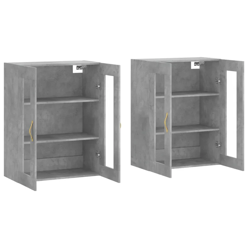 Lot de 2 armoires murales pratiques rangement polyvalent moderne 69,5 x 34 x 90 cm en bois gris béton 02_0055418