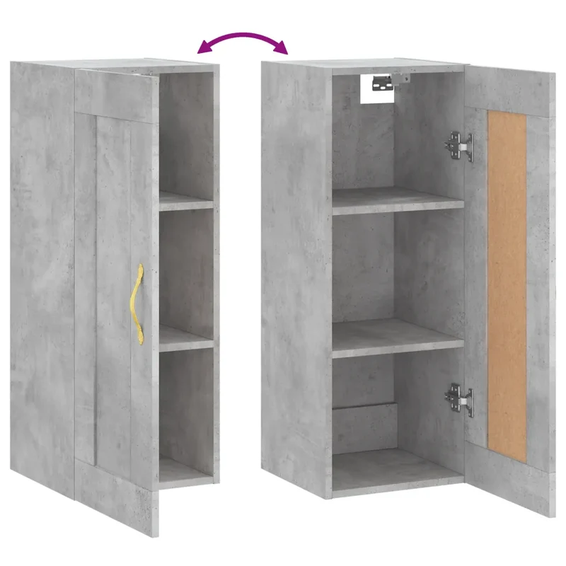 Armoire murale élégante avec 3 compartiments 34,5 x 34 x 90 cm style contemporain en bois d'ingénierie gris béton 02_0049311