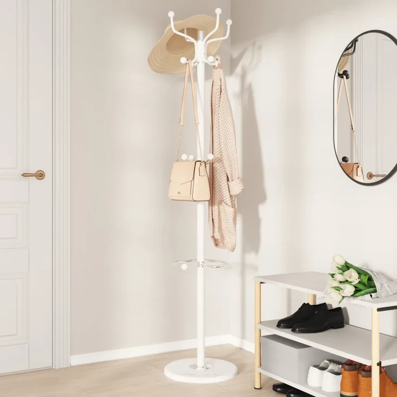 Porte-manteau sur pied avec porte-parapluie couloir 180 x 37 x 37 cm en fer blanc 02_0047600