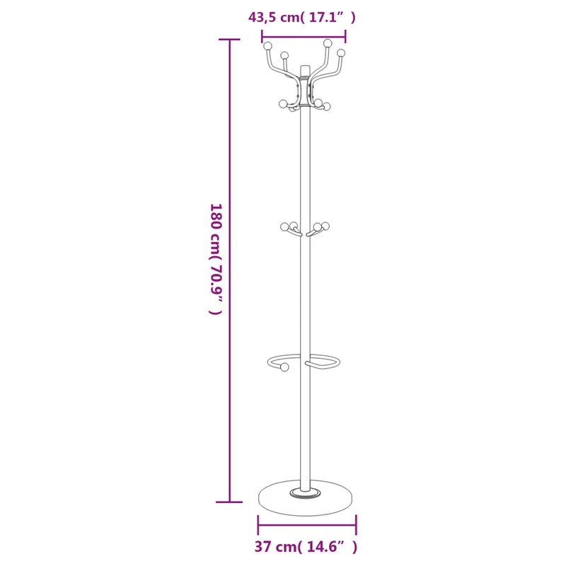 Porte-manteau sur pied avec porte-parapluie couloir 180 x 37 x 37 cm en fer blanc 02_0047600