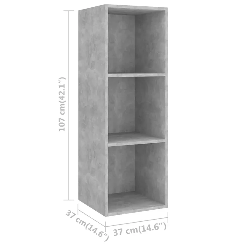 Lot de 2 meubles TV muraux avec rangement moderne modularité 37 x 37 x 107 cm en bois d'ingénierie gris béton 02_0055115