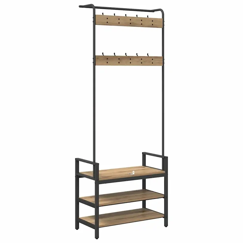 Porte-manteau rectangulaire moderne avec étagère rangement 75 x 34 x 184 cm en bois d'ingénierie chêne artisanal 02_0052639