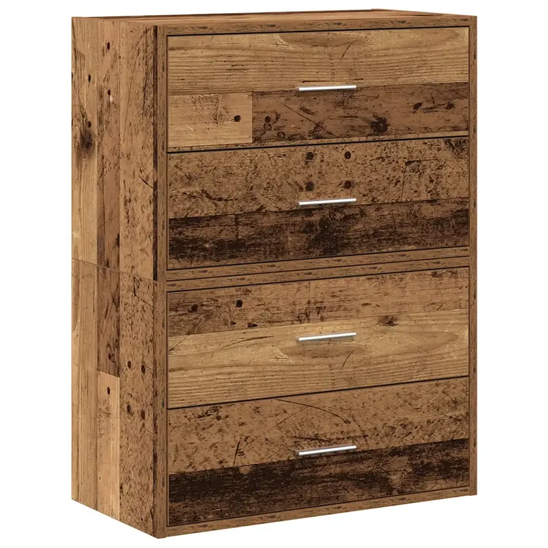 Lot de 2 armoires avec 2 tiroirs espace de rangement empilable 60 x 31 x 40 cm en bois d'ingénierie vieux bois 02_0051202