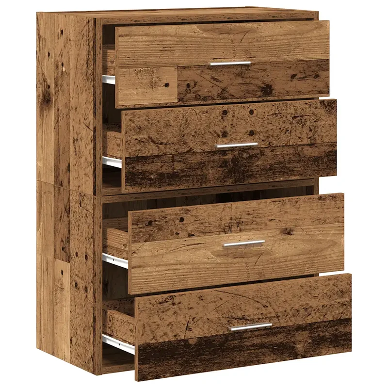 Lot de 2 armoires avec 2 tiroirs espace de rangement empilable 60 x 31 x 40 cm en bois d'ingénierie vieux bois 02_0051202
