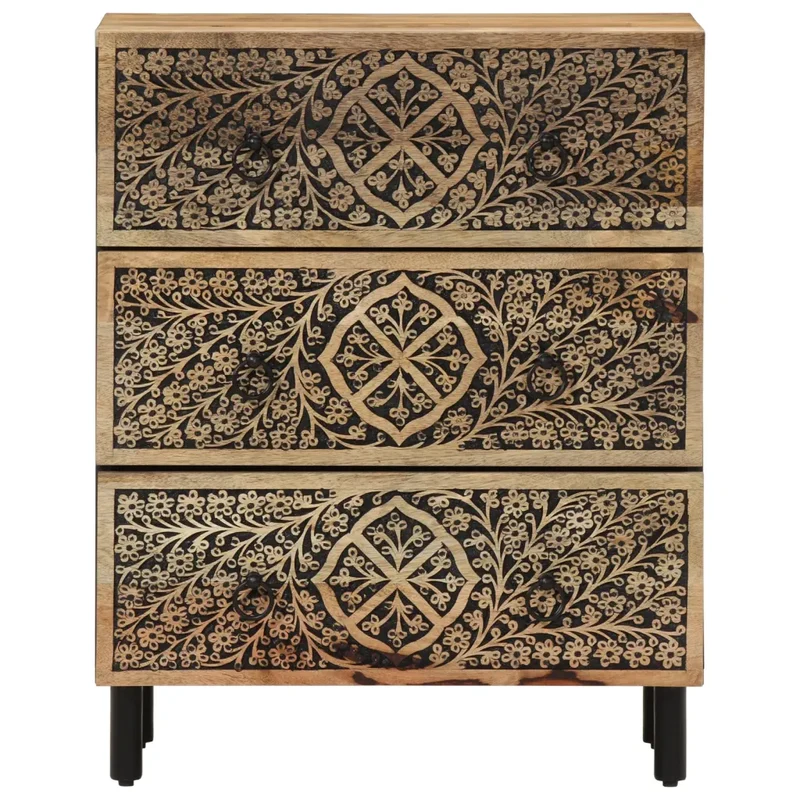 Armoire latérale 60 x 33 x 75 cm espace de rangement fonction d'affichage style rétro en bois massif de manguier 02_0047285