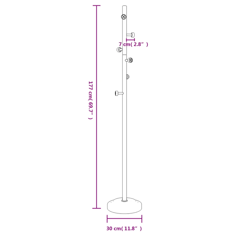 Porte-manteau sur pied pratique 177 x 30 cm avec 6 patères style moderne pour couloir en fer blanc 02_0047586