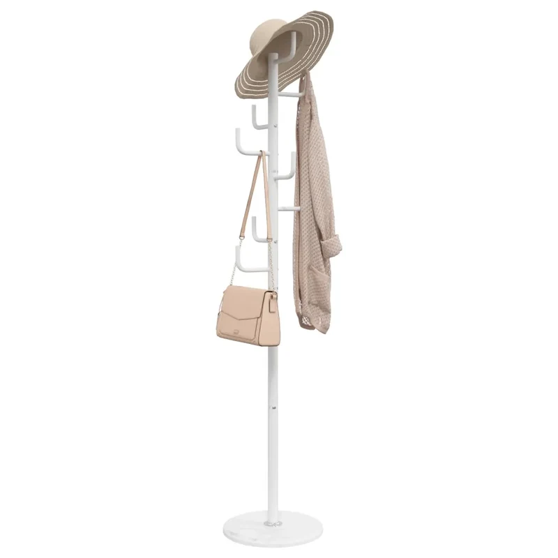 Porte-manteau sur pied pratique 183 x 37 x 37 cm 8 patères design contemporain en fer enduit de poudre blanc 02_0047604
