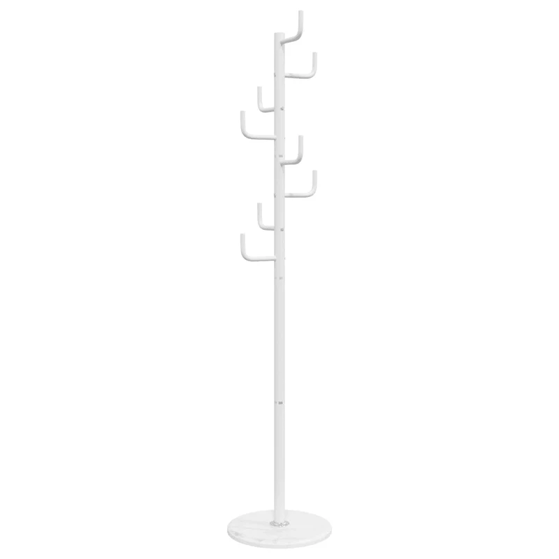 Porte-manteau sur pied pratique 183 x 37 x 37 cm 8 patères design contemporain en fer enduit de poudre blanc 02_0047604