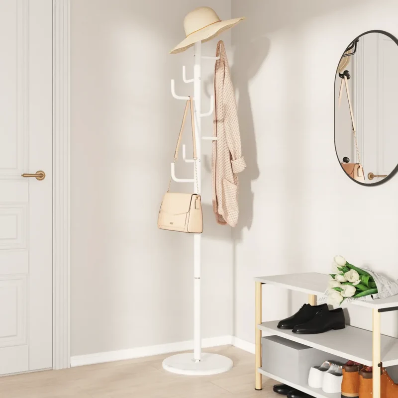 Porte-manteau sur pied pratique 183 x 37 x 37 cm 8 patères design contemporain en fer enduit de poudre blanc 02_0047604