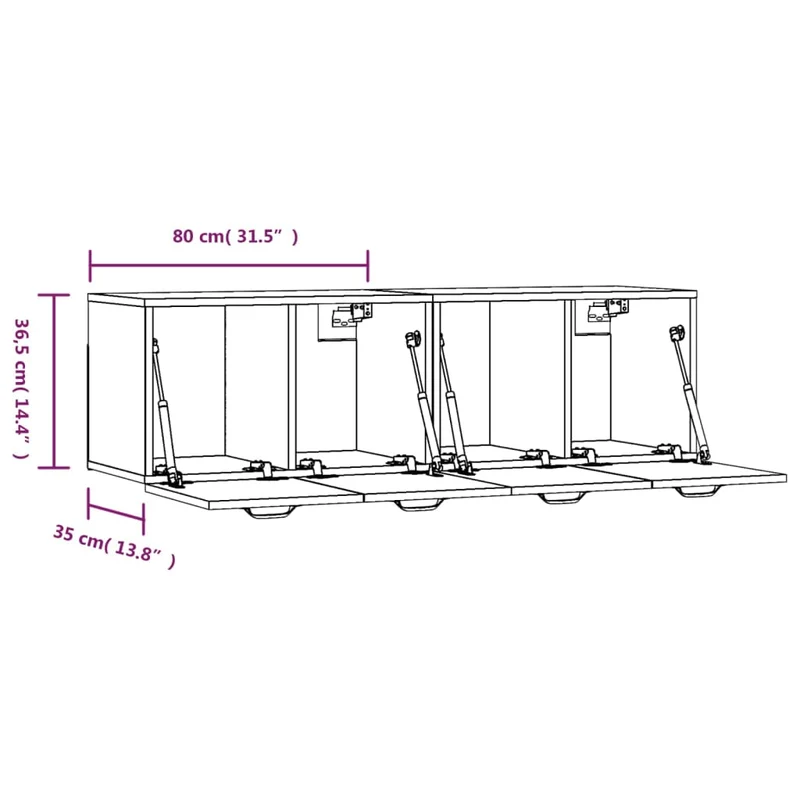Lot de 2 armoires murales pratiques 80 x 35 x 36 cm style moderne rangement optimisé en bois d'ingénierie gris béton 02_0055212