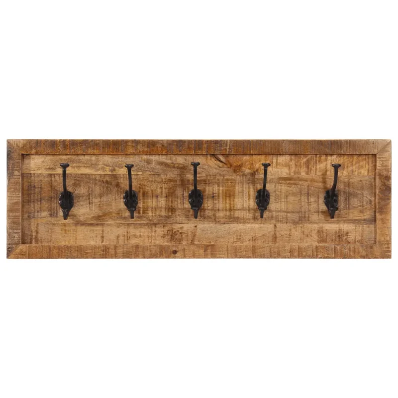 Porte-manteau mural 80 x 25 x 9 cm avec 5 crochets pratiques style contemporain en bois de manguier naturel 02_0047363