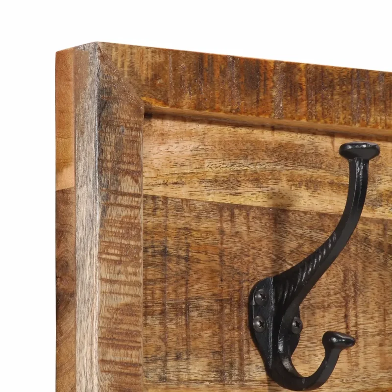 Porte-manteau mural 80 x 25 x 9 cm avec 5 crochets pratiques style contemporain en bois de manguier naturel 02_0047363
